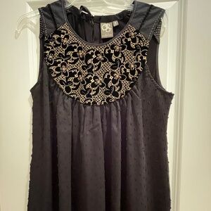 Anthropologie black top with velvet and beading detail